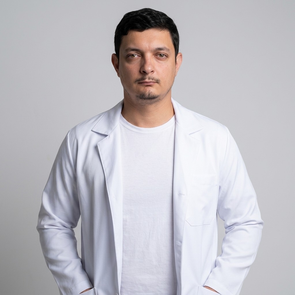 Geovane Pavan, massoterapeuta, de jaleco branco